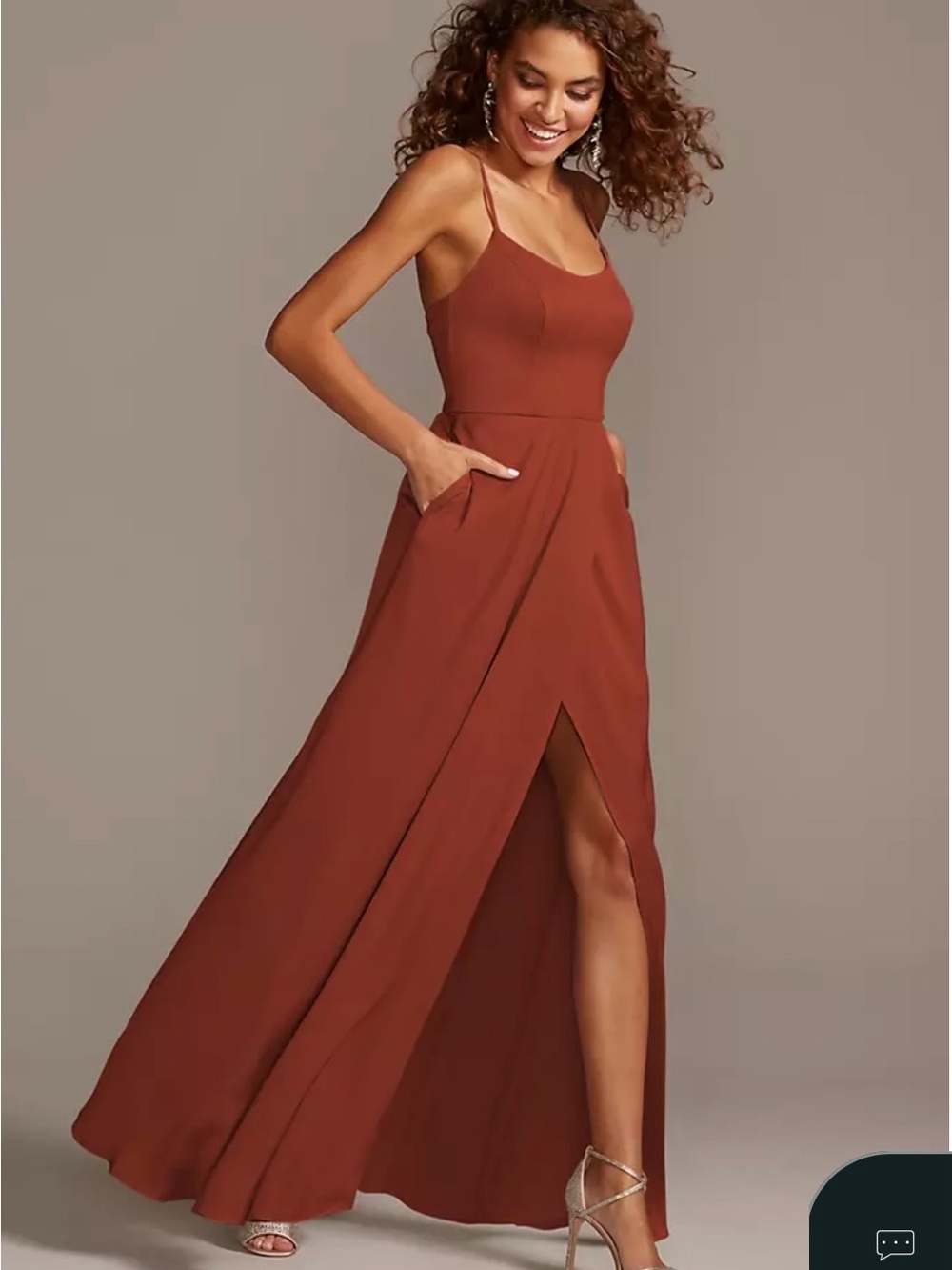David's Bridal Cinnamon Spaghetti-Strap Maxi Dress